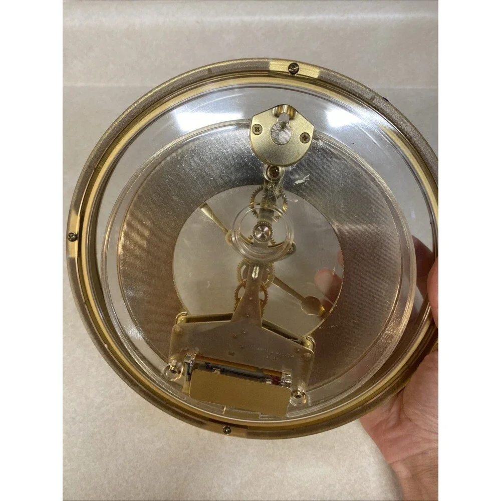 Verichron Wall Clock Skeleton Quartz Vintage Gold Brass Mechanism Roman Numerals